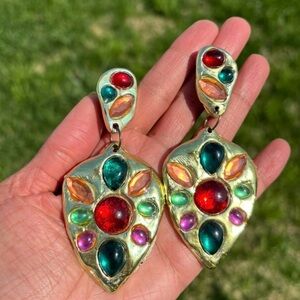Vintage Colorful Gemstone Jewel Earrings